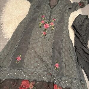 Pakistani Embroidered Black Floral Dress